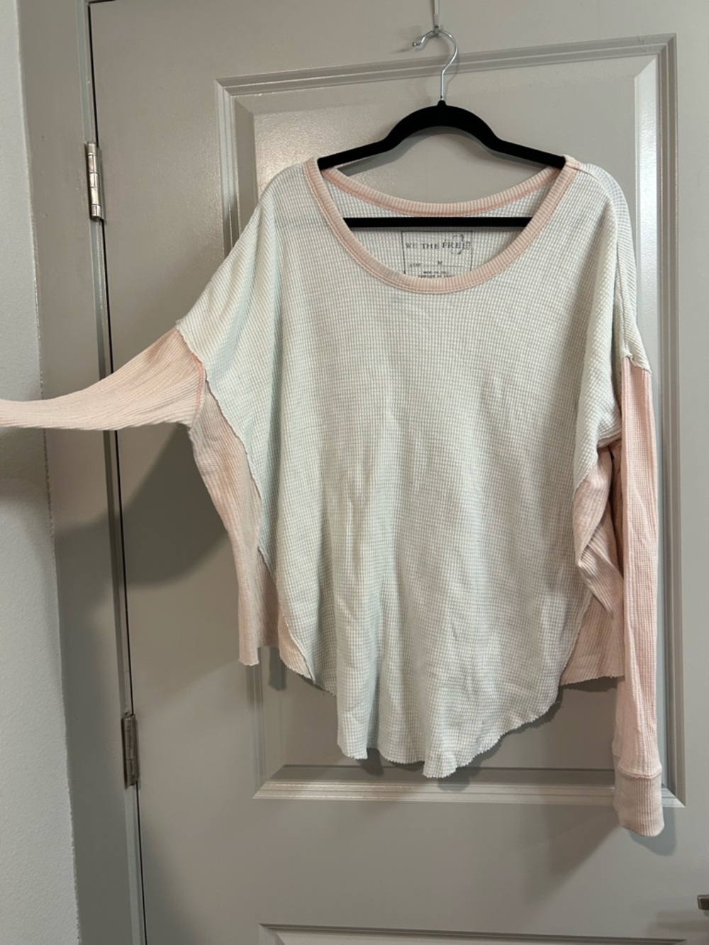 Light Pink and Cream Waffle Free People Long-Sleeve Top - Picture 6 of 7